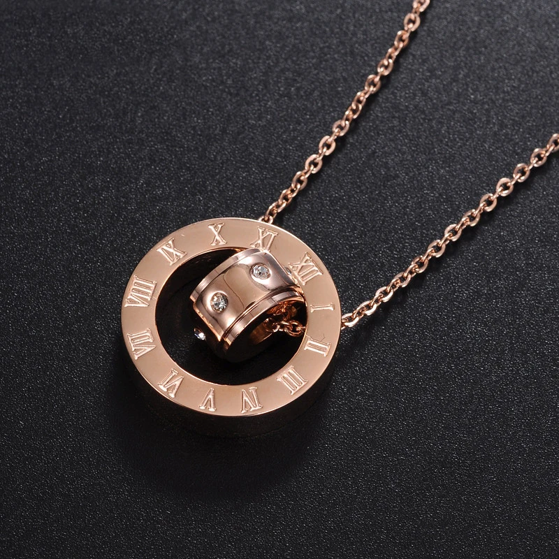 Wonlife Макси Цепочки и ожерелья Для женщин jewelry Винтаж Рим Титан Сталь Кристалл Rosegold