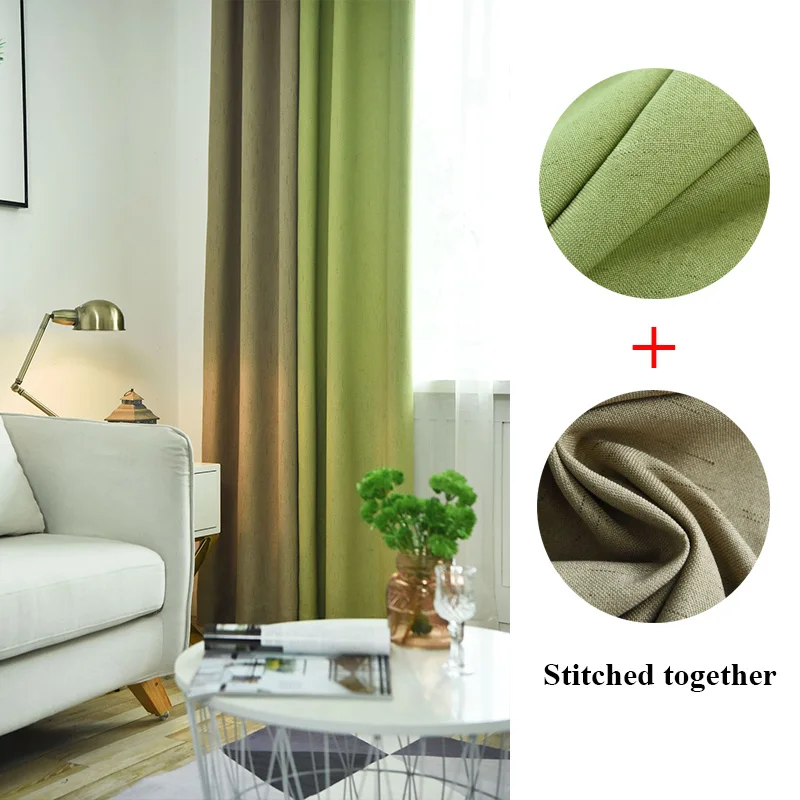 Green with Coffee YCENTRE, искусственный лен, 2 цвета, строчка вместе, Затемненные занавески, занавески, шумоизоляция, занавески, s, жалюзи для спальни, гостиной - Цвет: Green with Coffee