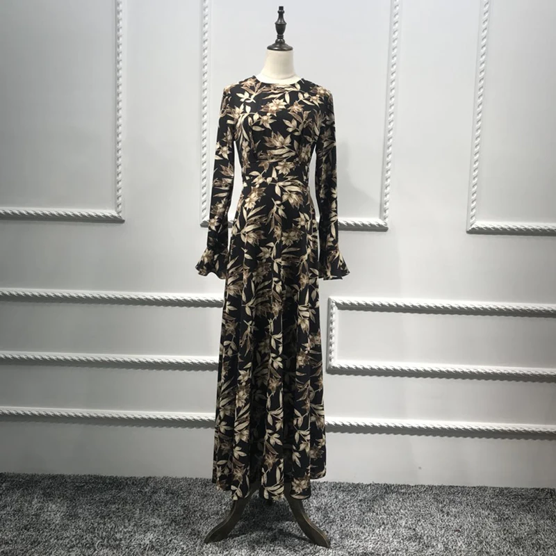 Элегантное платье с цветочным принтом Abaya кардиган расклешенными рукавами мусульманский длинный халат