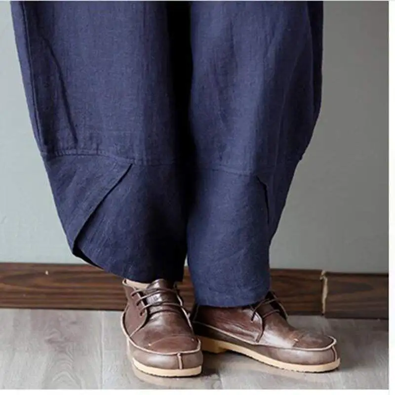 

2018 Summer New Women Loose Plus Size Pants Elastic Waist Cotton Linen Female Harem Pants Breathable Pleated Ankle Length Pants