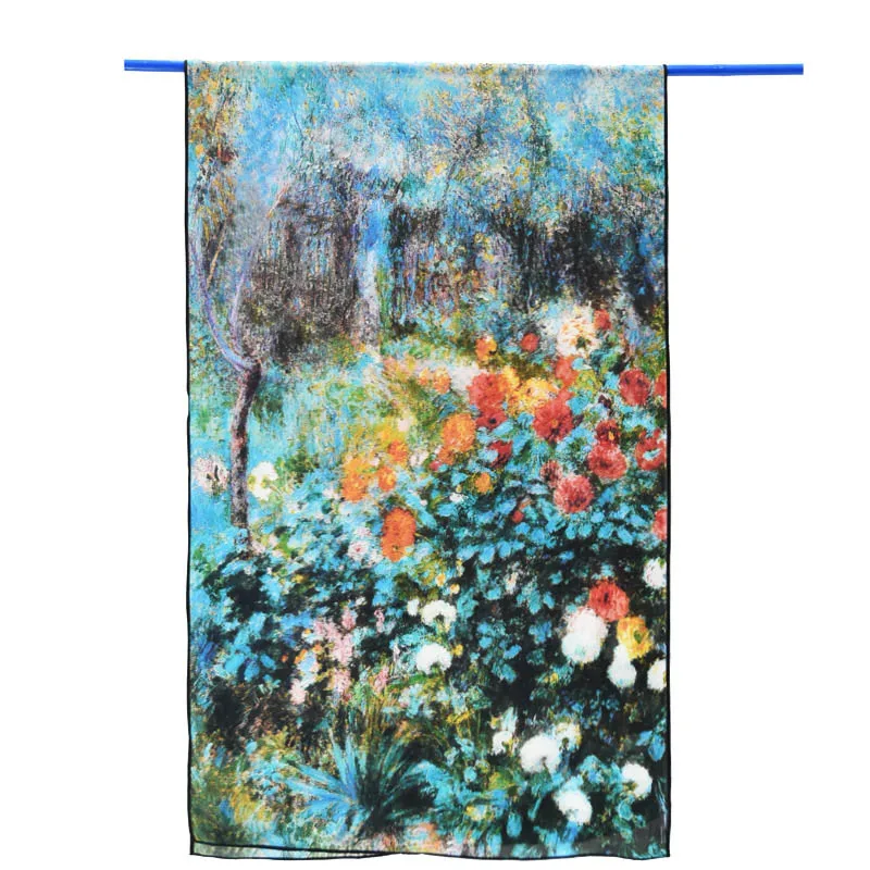 Renoir-Flower Garden Yilijin шарф из натурального шелка для женщин Renoir известные масляные краски цифровое печатное искусство шелковая шаль и обертка 160x45 см - Цвет: Renoir-Flower Garden