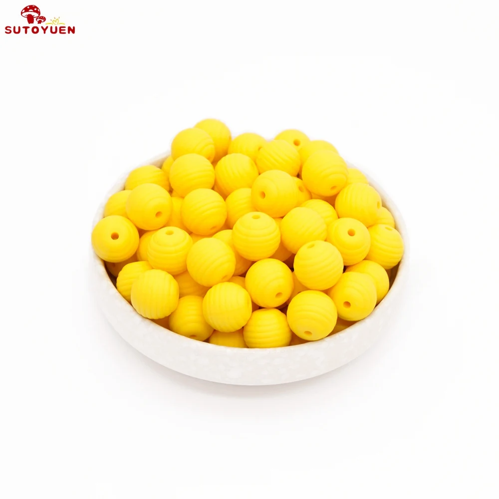 Yellow Sutoyuen, силиконовые бусины, 15 мм, 100 шт, детские круглые спиральные бусины, пищевая форма, сделай сам, прорезыватели для зубов - Цвет: Yellow