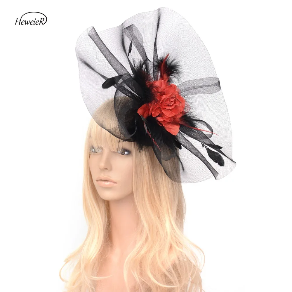 

2019 New Lady Accessories Women Black Large Mesh Flower Fascinator Hats Ascot Cocktail Party Hair Clip Headdress Hairpiece Gift