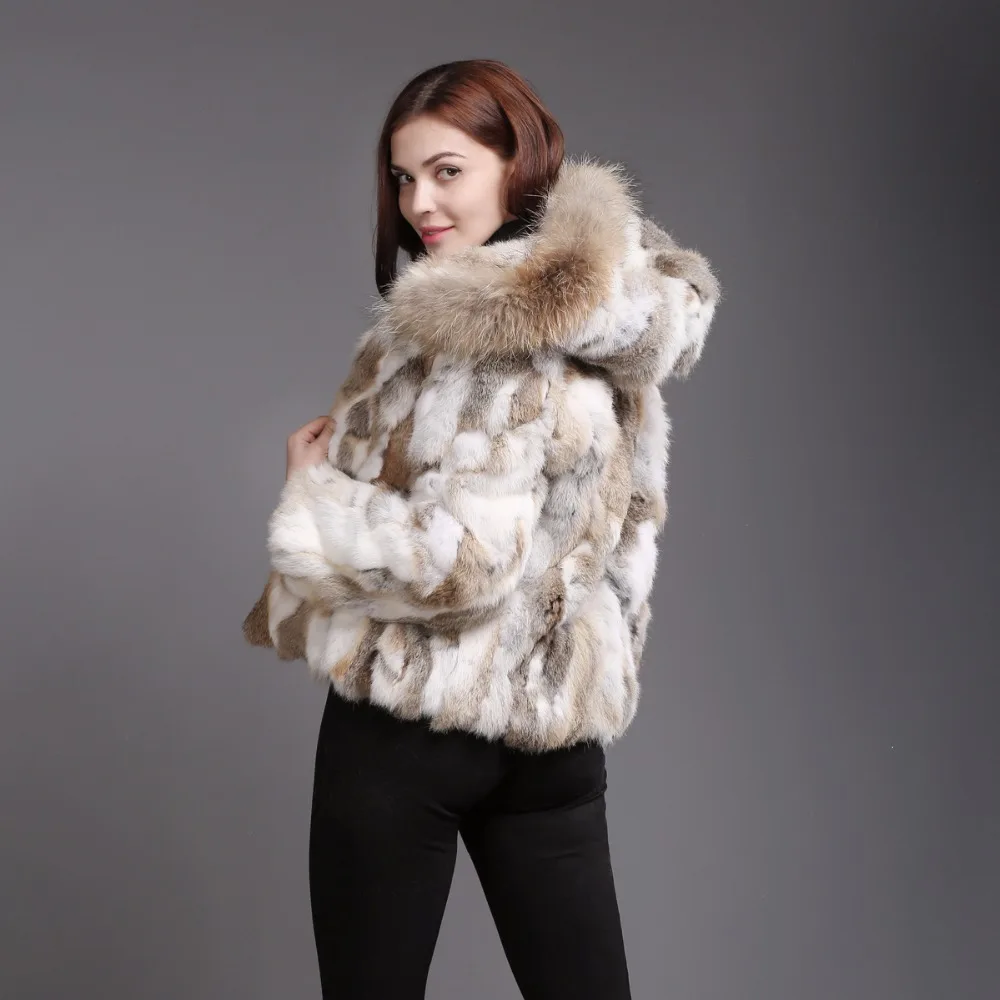 Лидер продаж зимнее женское пальто с капюшоном из натурального кроличьего меха