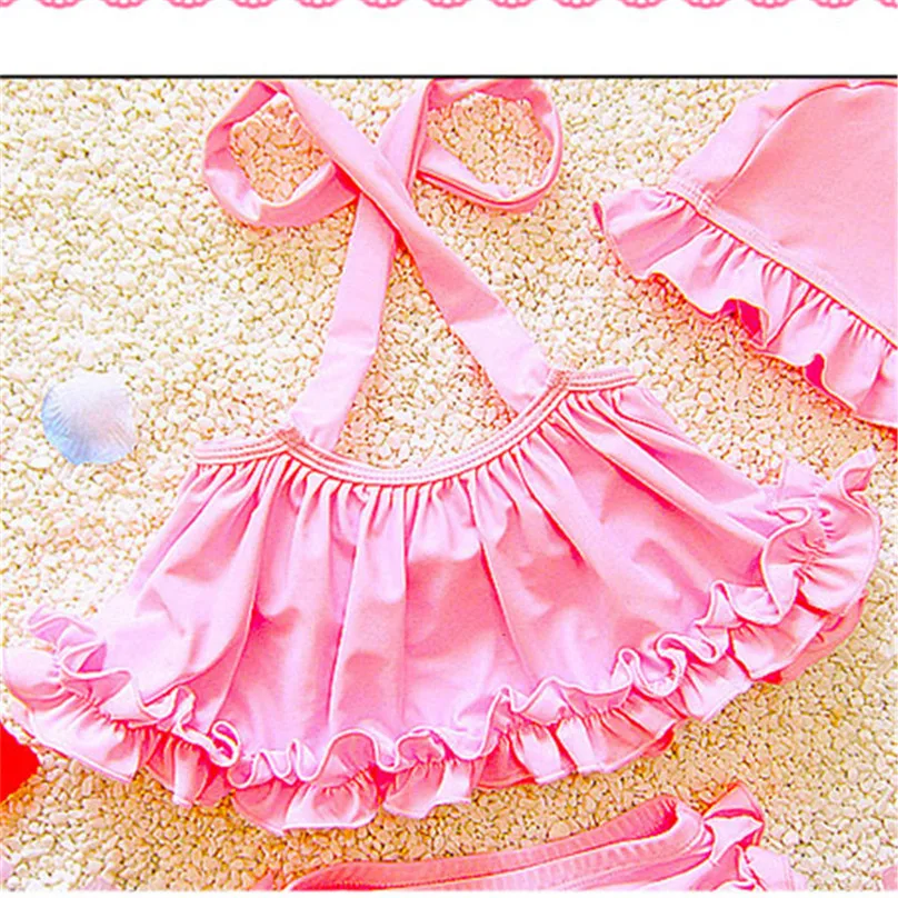 Летний солнечный детский купальник бикини для девочек однотонный удобный 2018 3