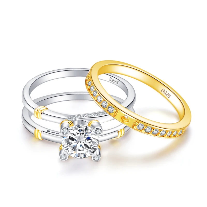 JQUEEN, 2 шт./лот, 925 пробы, серебряное кольцо, 18 К, позолота, хвост, кольцо, 2.6ct, топаз, Настоящее серебро, пара, обручальные кольца для женщин