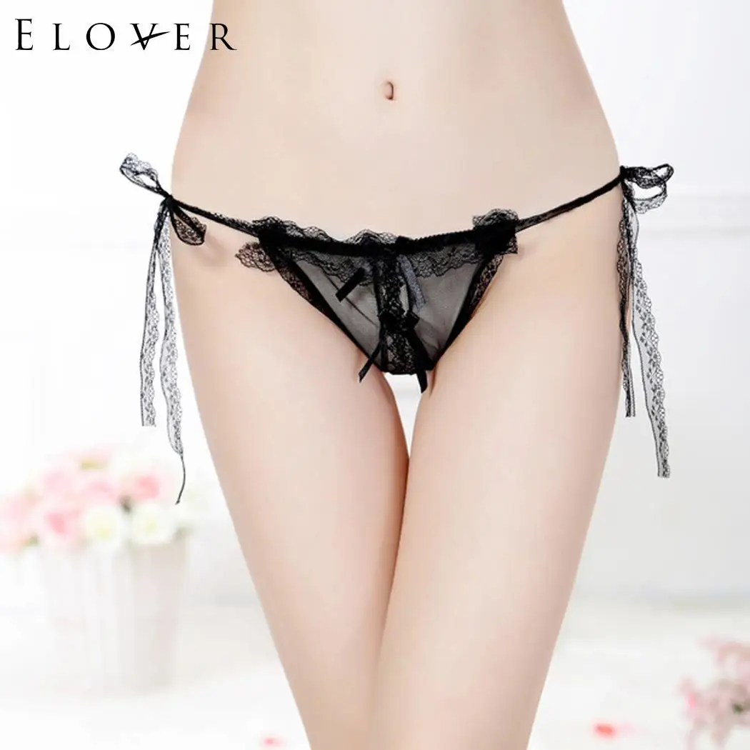Elover сексуальные стринги с открытым шаговым швом и бантом Сетчатое Прозрачное