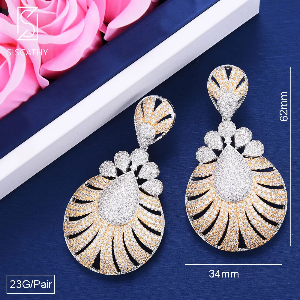 

Siscathy 34*62mm Classic Big Waterdrop Earrings For Women Fashion Cubic Zirconia Wedding Dangle Drop Earrings Bridal Jewelry