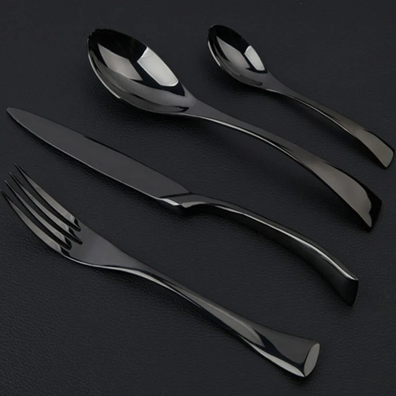 

KuBac Hommi 24Pcs Black Dinnerware 304 Cutlery Set Stainless Steel Dinner Steak Knife Fork Teaspoon Party Gift Drop Ship