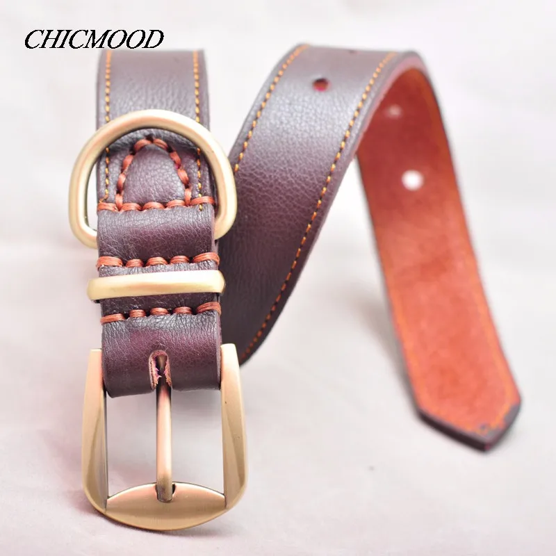 

Ошейники для собак из натуральной кожи, быстросъемные, с латунной пряжкой, средний и большой размер, для домашних животных