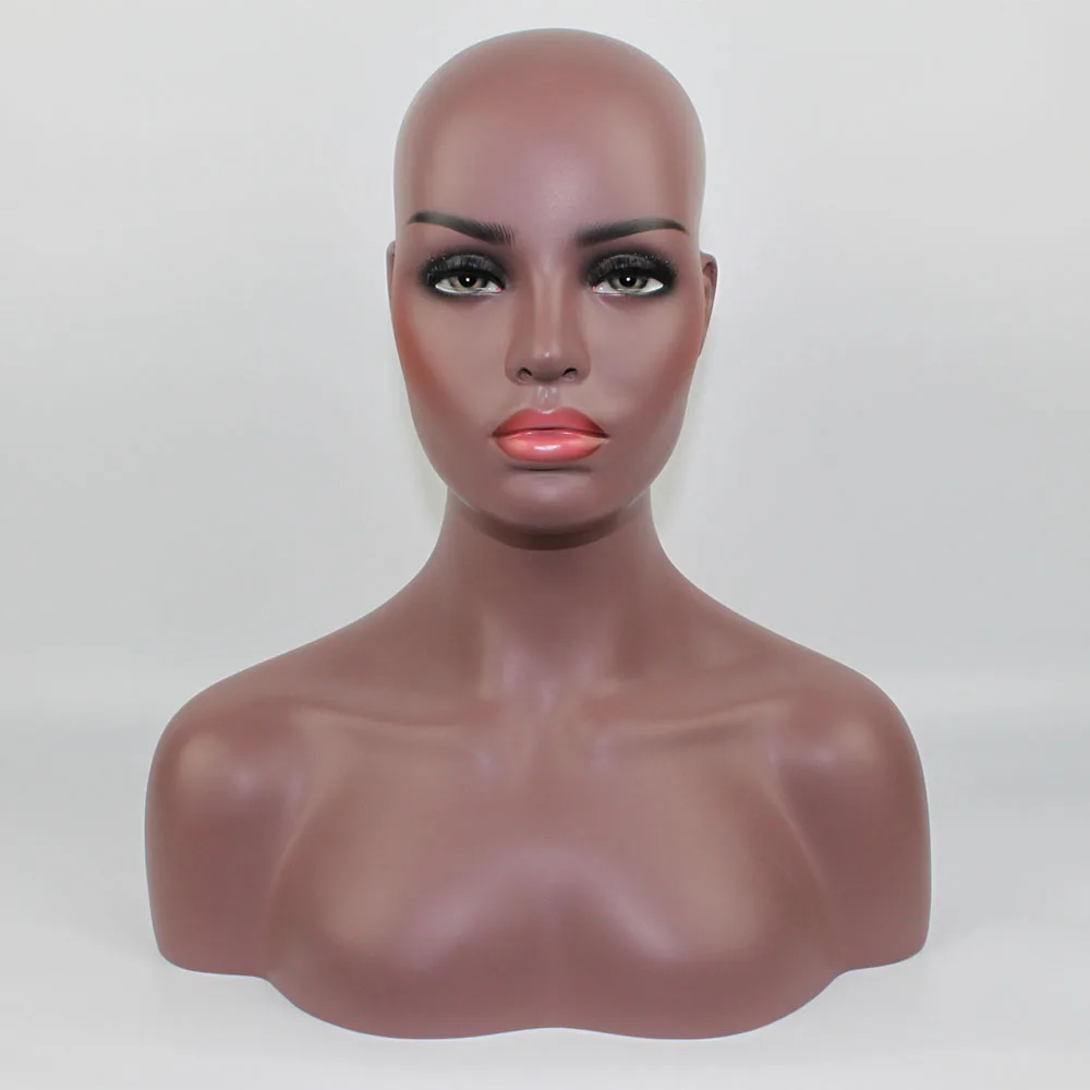 Realistic Fiberglass Afro-American Mannequin Head Bust,Black Female Manikin Dummy Head For Lace Wigs Display