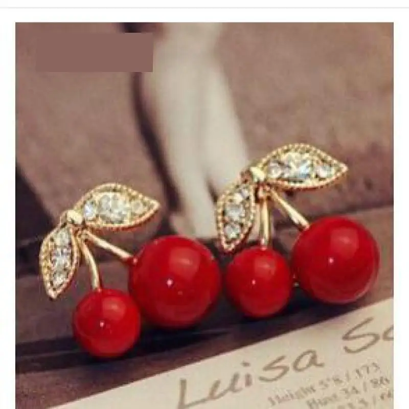 

New Fashion Cute Red Cherry Earrings Cz Earrings Jewelry Beads Gift Wholesale Girls Jewelry Wholesale