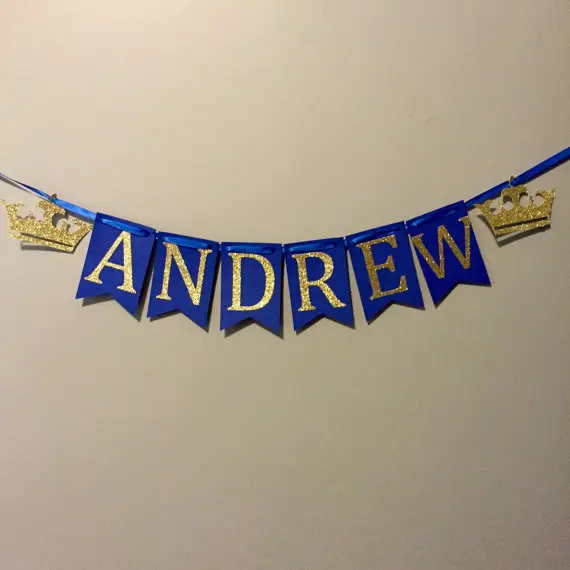 

CUSTOM name Royal prince or princess birthday highchair Banners baby shower buntings nursery room garlands photo booth