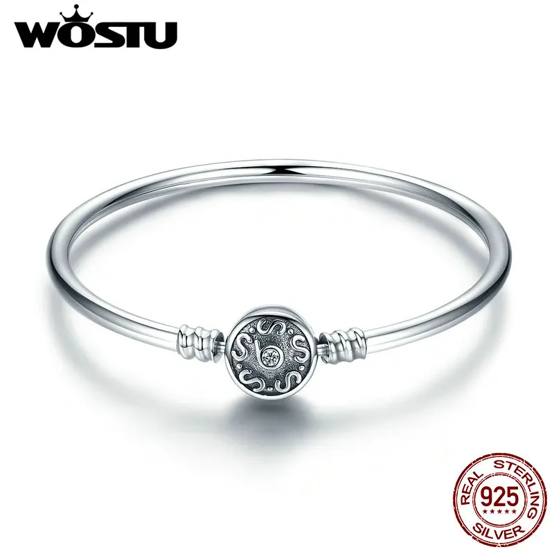 WOSTU, высокое качество, 925 пробы, серебряный, винтажный узор, S браслет для женщин, подходит для DIY, браслеты с подвесками, модное ювелирное изделие CQB013