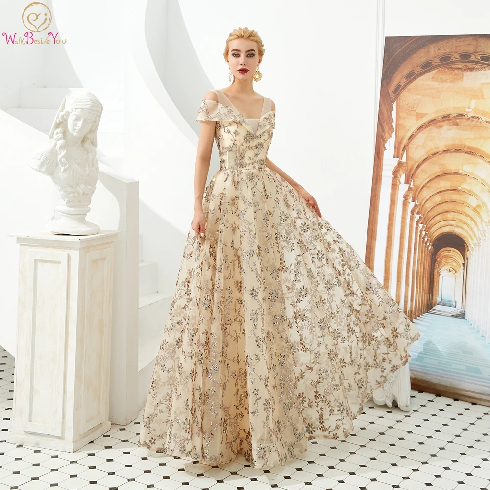 

Блестящие вечерние платья цвета шампанского с V-образным вырезом, ТРАПЕЦИЕВИДНОЕ блестящее длинное вечернее платье на бретельках с открыты...