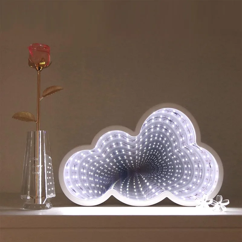 Cloud Ночник 3D настольная лампа светодиодный Сердце ананас Звездный колокол туннельный свет пластик+ зеркало из ПВХ украшение туннельный фонарь ночник - Испускаемый цвет: Cloud