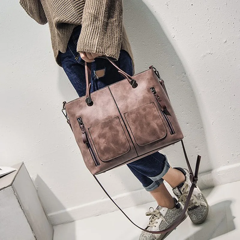 Новинка 2019 женские сумки однотонная сумка на плечо с карманом модные тоут