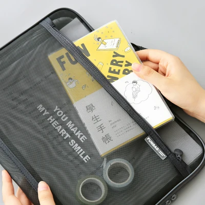 Creative Nylon Mesh Document Bag Portable Briefcase Double Pouch File Bag For Documents
