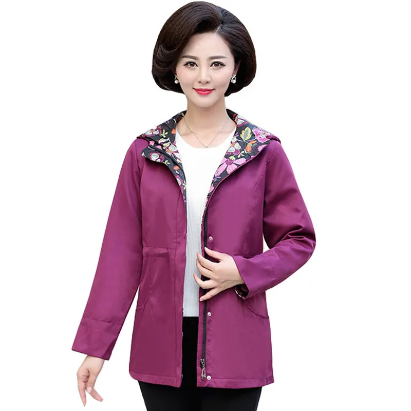 

2019 New Spring Autumn Women Trench Coats Print Hoodie Elegant Windbreaker Long Sleeve Casual Pocket Outwear Plus Size 5XL R87