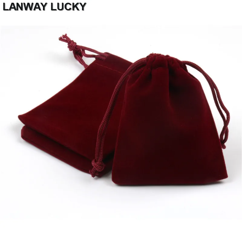 

LANWAYLUCKY 50 шт./лот 7x9 см красные осенние бархатные подарочные мешочки на шнурке для упаковки ювелирных изделий Свадебная Рождественская вечер...