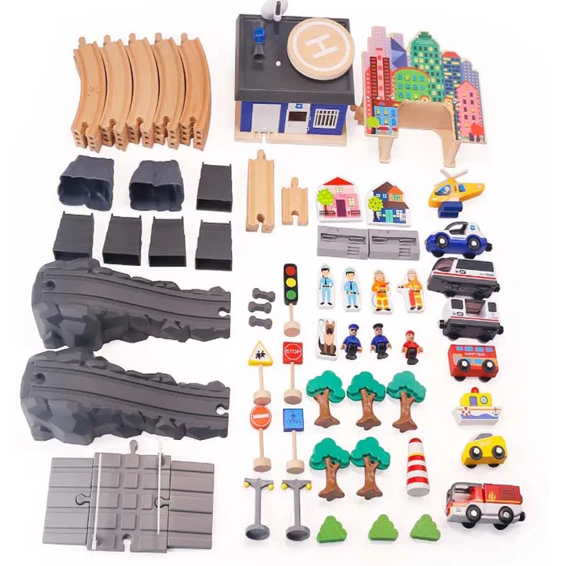 Деревянный набор путей для поезда магнитная связь совместимая кольцевая дорожка