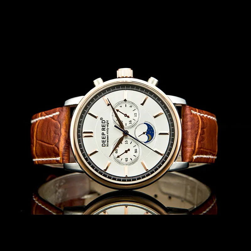 Мужские кварцевые часы DEEPRED с кожаным ремешком и золотым чехлом|watch men|watch men leatherwatch