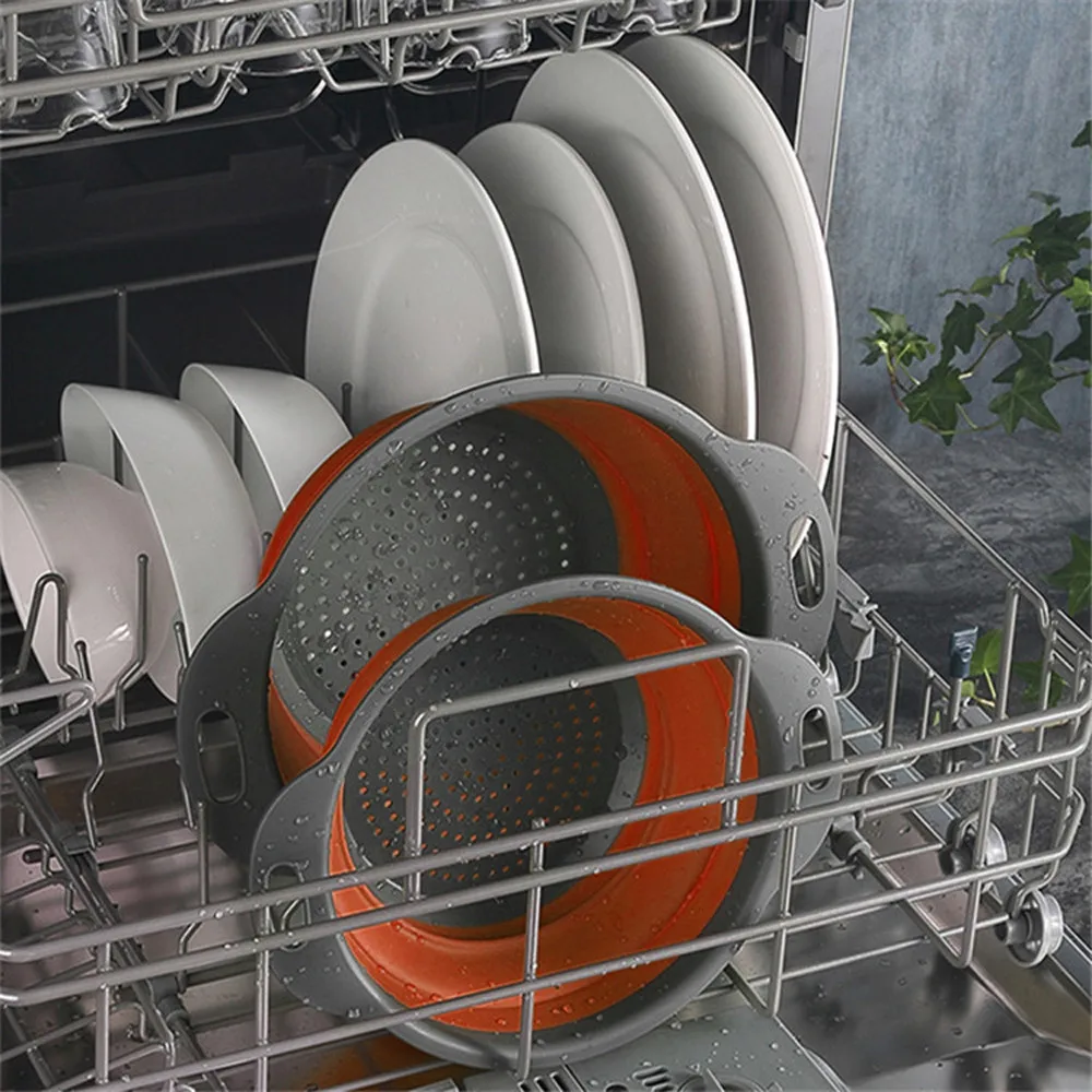Orange L Складной силиконовый дуршлаг для фруктов, овощей, корзина для мытья, ситечко, складной Слив с ручкой, кухонные инструменты#30 - Цвет: Orange L