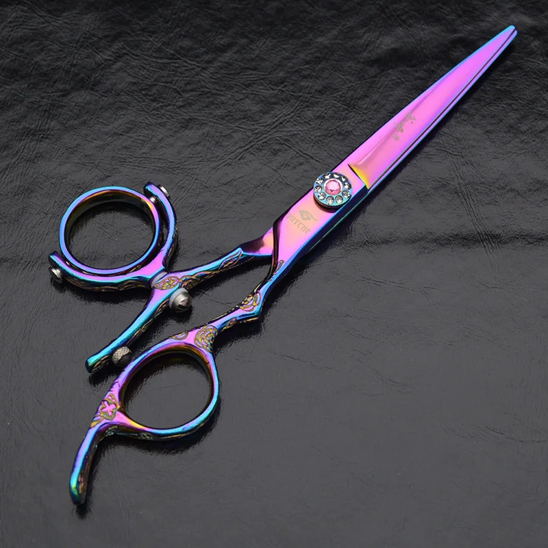 

6inch Professional 360 Degree Rotate Rainbow Purple Plum Blossom Handle Straight Scissor Hair Cut Hairdressing Barber Supply