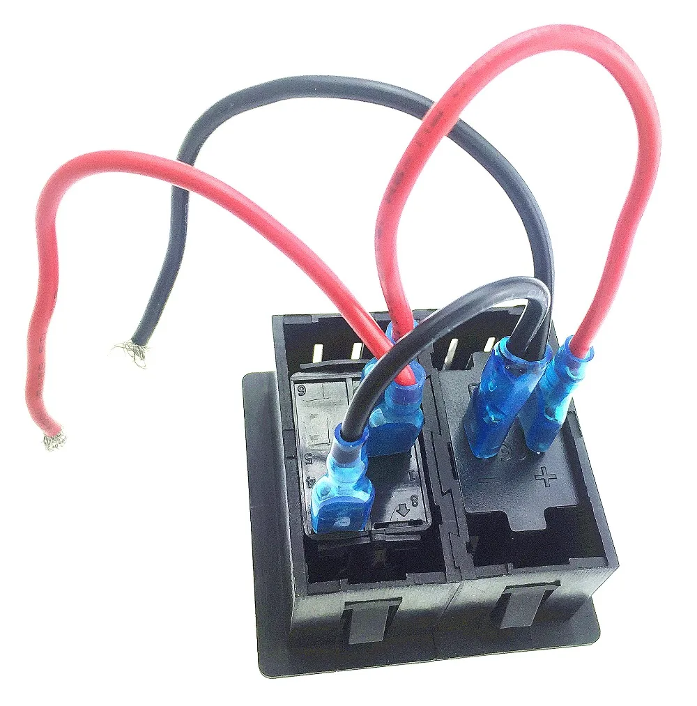 

Universal Rocker Style 4.2A Dual USB Car Charger DC12-24V Blue Led With Voltmeter Socket Pre-wired 14 Gauge With Rocker Switch