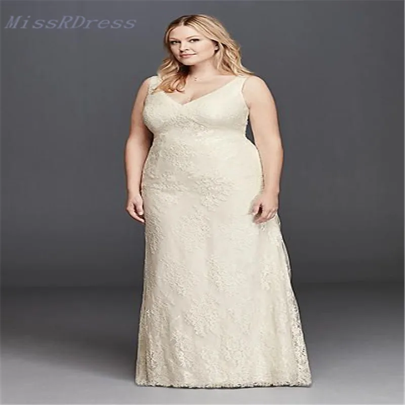 2017 V-Образным Вырезом Плюс Размер Кружева Свадебное Платье Оболочка с Империей
