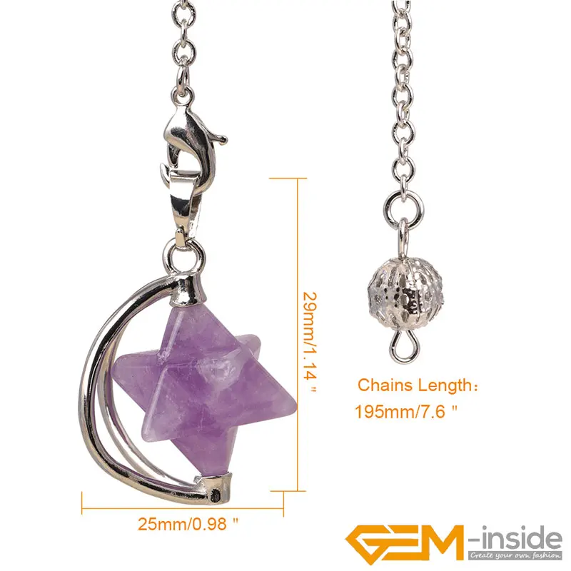 

Natural Gem Stones Merkaba Pendulum For Dowsing Divination Chakra Reiki Healing Energy Jewelry Pendant For Women Chain 95mm