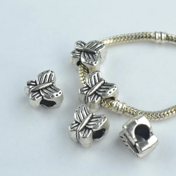 Бусины Из Сплава в виде бабочки, 10 шт., тибетские серебряные бусины «сделай сам» для изготовления европейских браслетов, ювелирных изделий, 1831