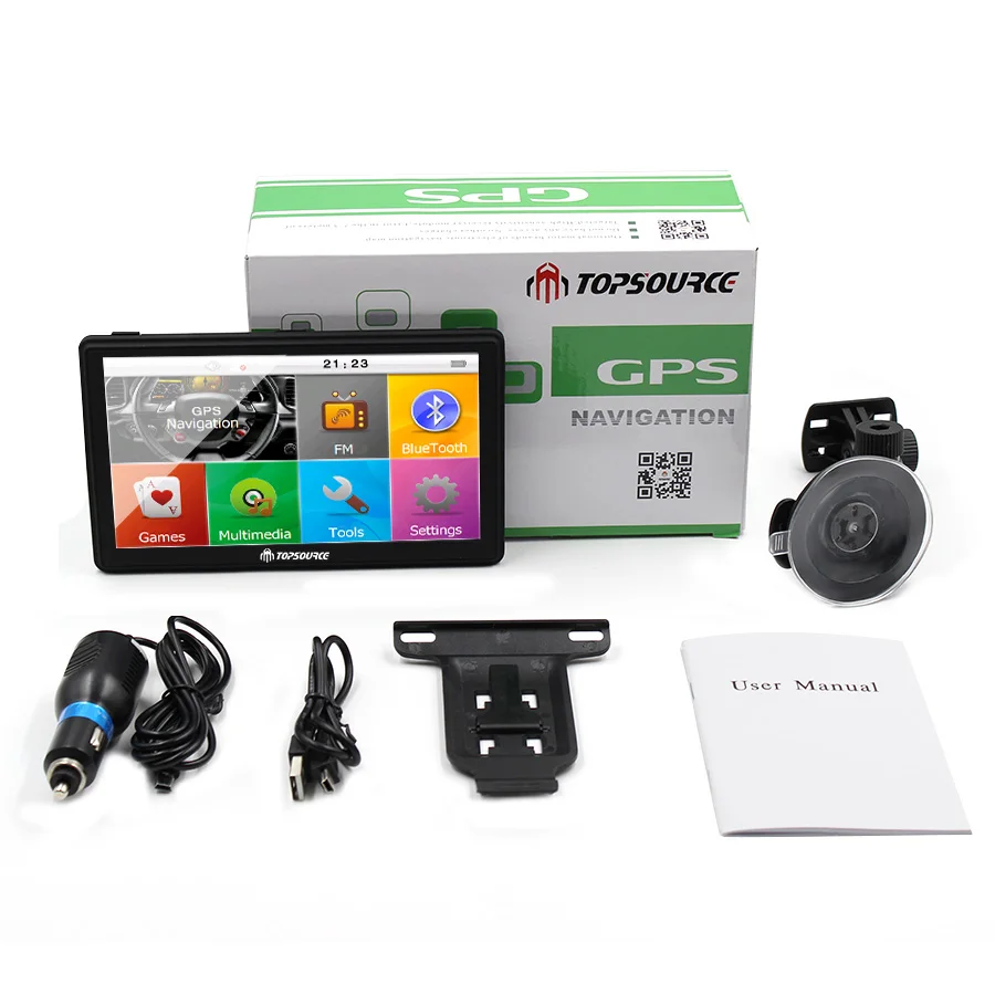 With Bluetooth TOPSOURCE 7 дюймов HD Автомобильный gps навигатор WinCE 6,0 FM 8 Гб автомобиль грузовик gps Sat Nav карта обновление Россия/США/Испания/Франция - Размер экрана, дюймов: With Bluetooth