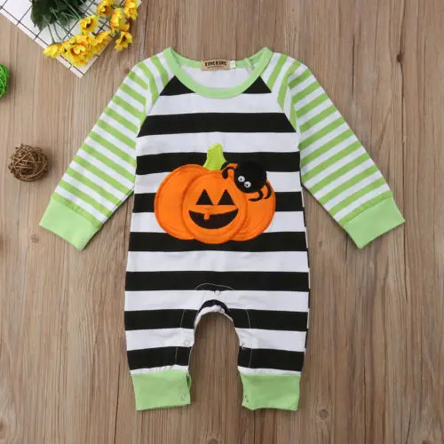

Pumpkin Newborn Baby Boys Girls Romper Long Sleeve Toddler Infant Kids Boy Girl Halloween Striped Outfits Set Clothes 0-18M