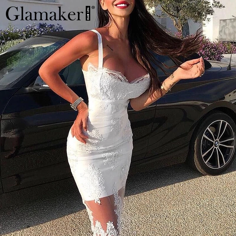 Женское прозрачное Сетчатое платье Glamaker Белое Облегающее Платье с высокой