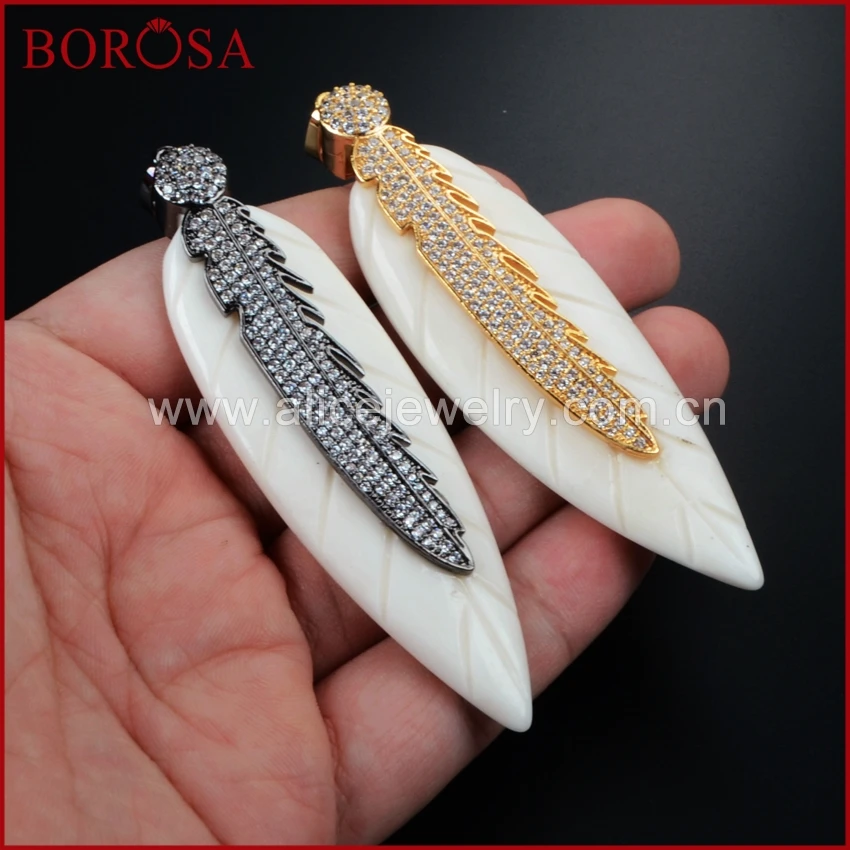 BOROSA Druzy ювелирные изделия 3 pcsGold/черный Цвет натуральный белый Ox Bone Резные листья