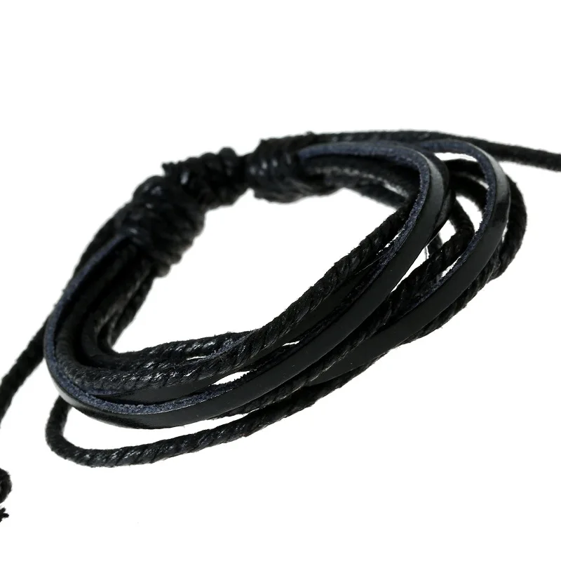 Button Hand Chain Leather Bracelet Fashion Bangles Wrist Men`s Wrap Weave Band | Украшения и аксессуары