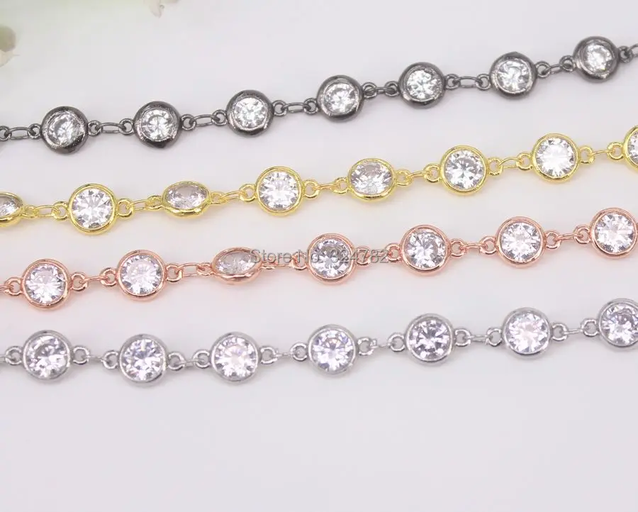 3Meter Cubic Zirconia 6mm Round Beaded Chain With Mix color Brass For Jewelry Making | Украшения и аксессуары