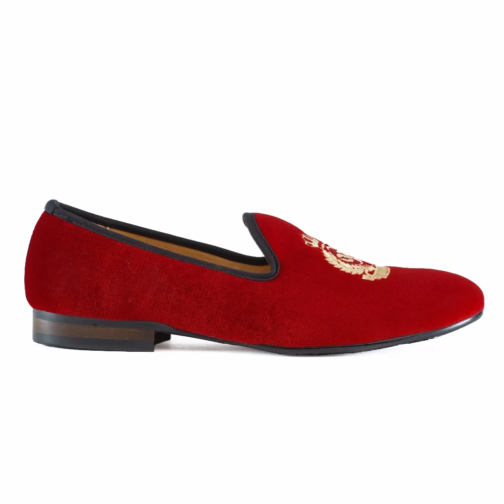 New Handmade Men Red Velvet Loafers With Crown Casual Dress Shoes Smoking Slippers Men's Flats Wedding Plus Size US 7-13 | Обувь