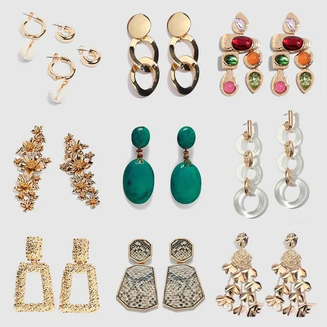 

Flatfoosie 2019 Fashion Dangle Earrings For Women Vintage Gold Color Statement Boho Resin Long Drop Earring Brincos Jewelry
