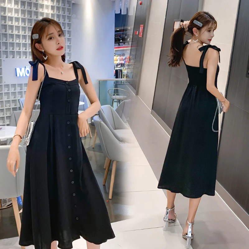 2020 длинное пляжное платье освежающее сексуальное милое однобортное синее с