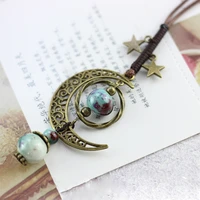 double star charm necklace gold color moon pendant choker ceramic beads pendant statement chains long sweater necklaces jewelry