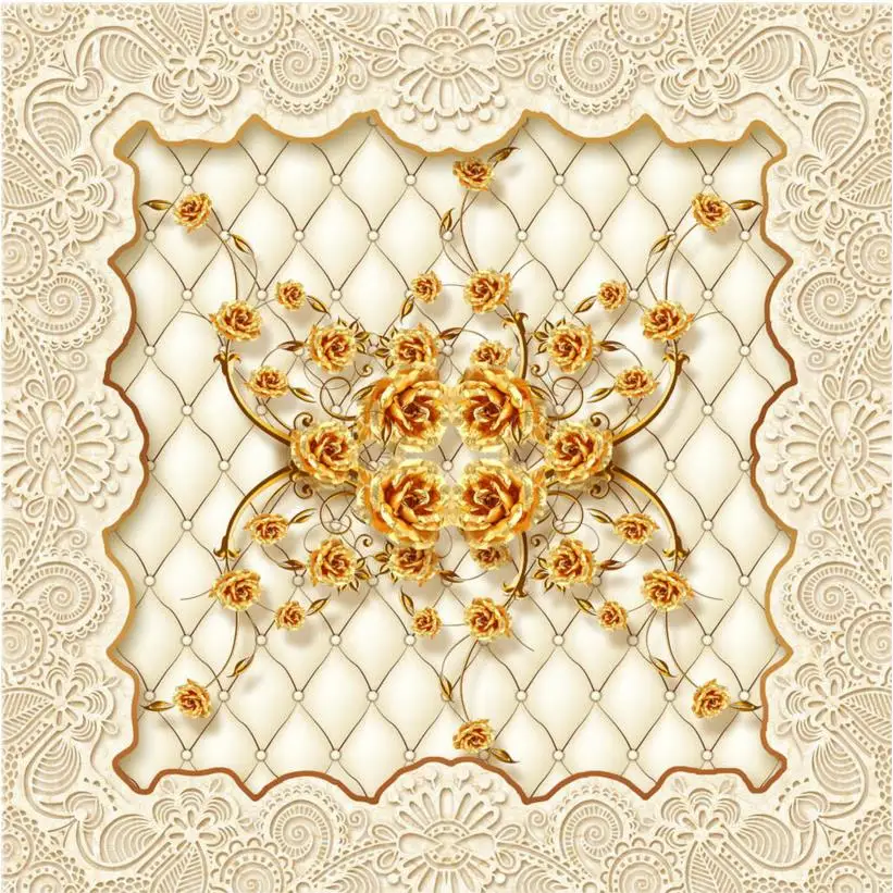 Пользовательский 3d напольный принт Европейская Роза Мрамор напольные фрески