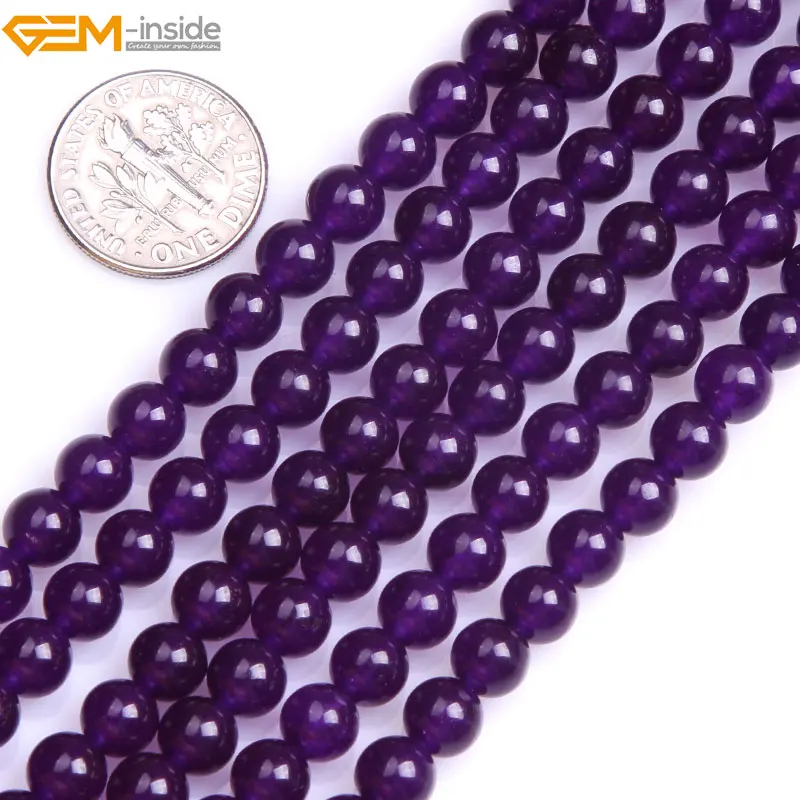 Gem-inside 4-14mm Round Stone Beads Dark Purple Jade For Jewelry Making Bracelets Women 15'' DIY Jewellery | Украшения и