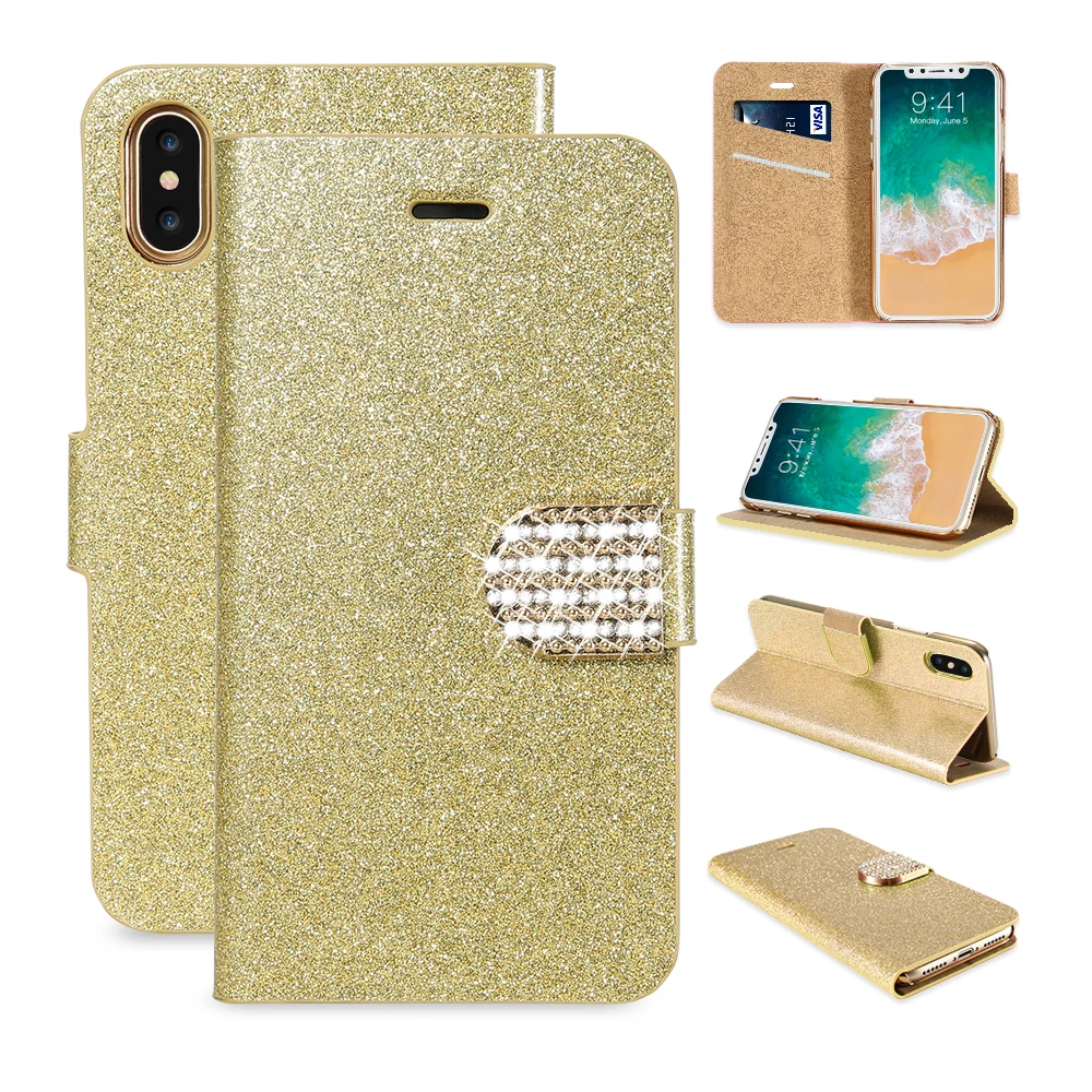KISSCASE блестящий чехол для iPhone XS X 7 8 Plus кожаные флип кейсы Apple 6 6S 5 5S SE кошелек