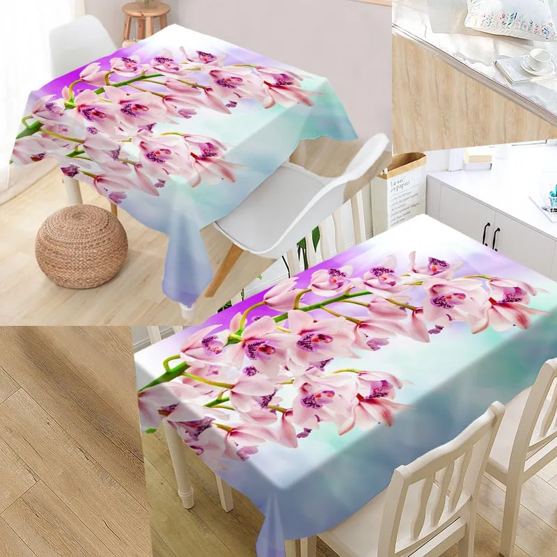 New Arrival Custom Orchid Closeup Table Cloth Waterproof Oxford Fabric Rectangular Tablecloth Home Party | Дом и сад