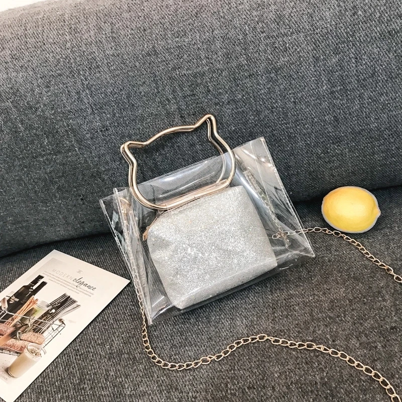 Perilla 2018 Women Transparent Bag Clear PVC Jelly Tote Messenger Bags Laser Holographic Shoulder Female Lady Sac Femme | Багаж и сумки