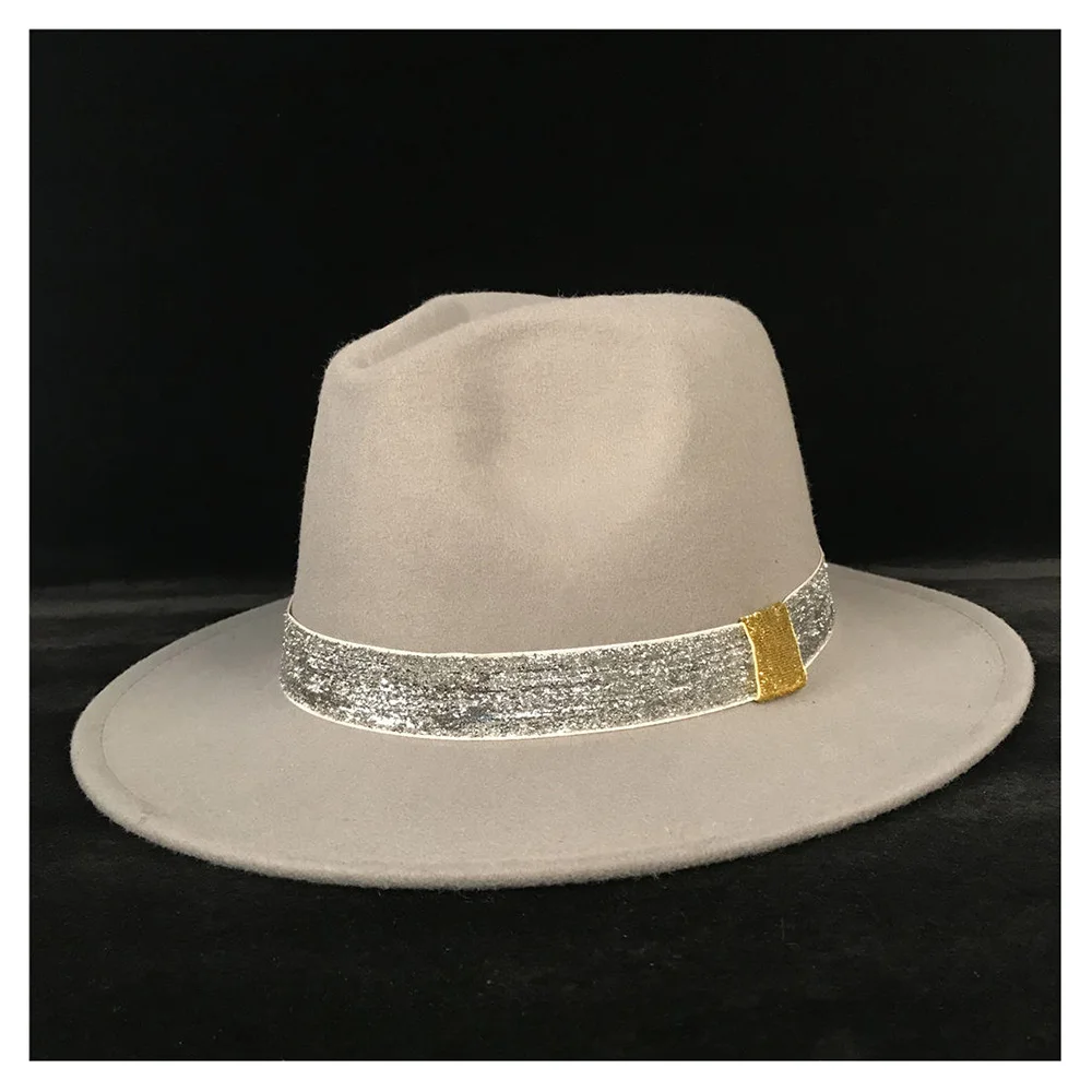 Light Grey Женская Мужская шерстяная шляпа Chapeu Feminino Fedora Шляпа Laday фетр чародей церковь кепки душ волшебник шляпа большой размеры - Цвет: Light Grey