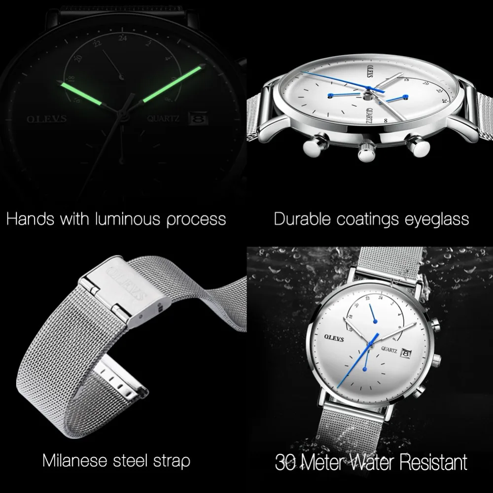 OLEVS Luxury Multifunctional Watch Women's Calendar Luminous Hands Clock Mens Grid Steel Strap Wrist Watches relogio masculino | Наручные
