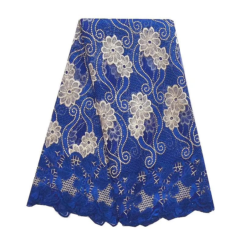 Royal Blue Бисером новая модель кружевного тюля Белая французская африканская кружевная ткань высокого качества шнур Швейцарский Кружевной материал для свадебных платьев - Цвет: Royal Blue